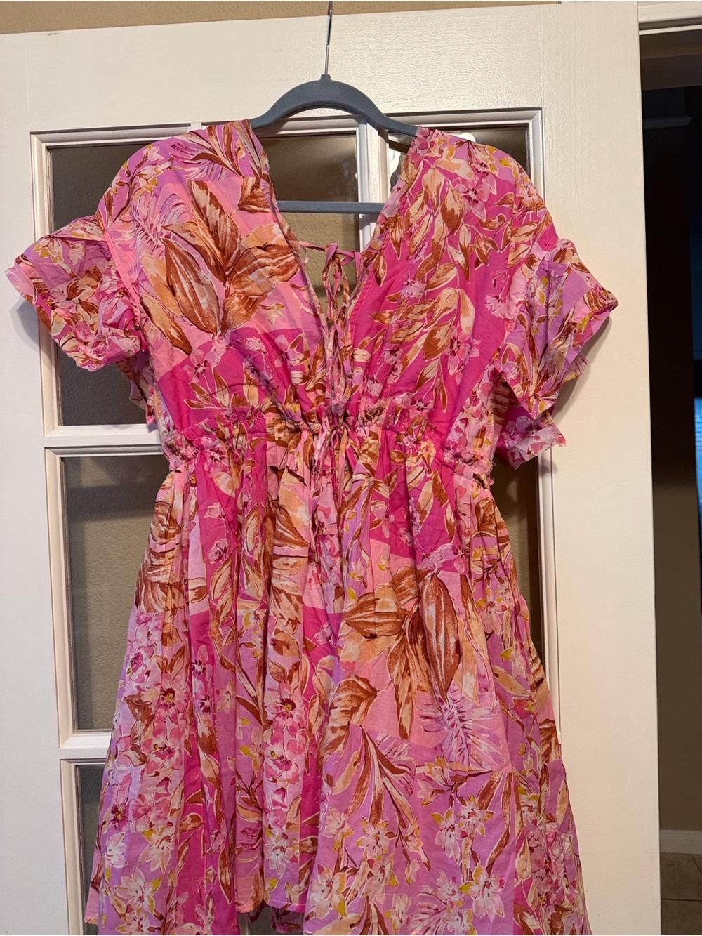 Impressions Pink Floral Tie-Front V-Neck Dress